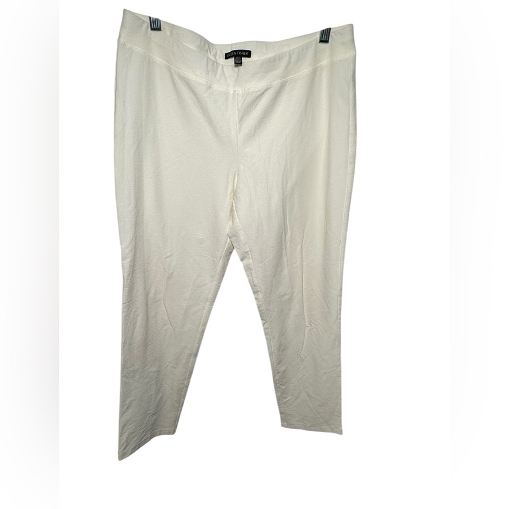 Eileen Fisher Womens Cream Stretch Crepe Tapered Pull On Pants Size Medium EETK